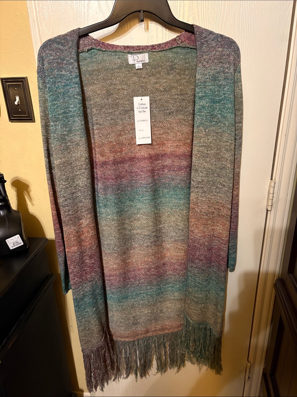 Open-Front Fringe Gradient Cardigan Sweater - Teal Multi